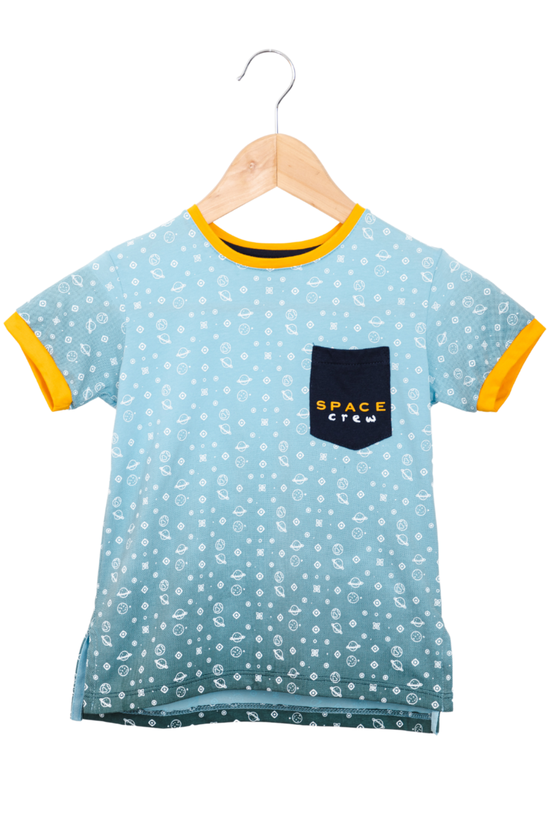 Space theme T-shirt in fading light blue to dark, STEM and non-stereotypical designs by Prisma Kiddos