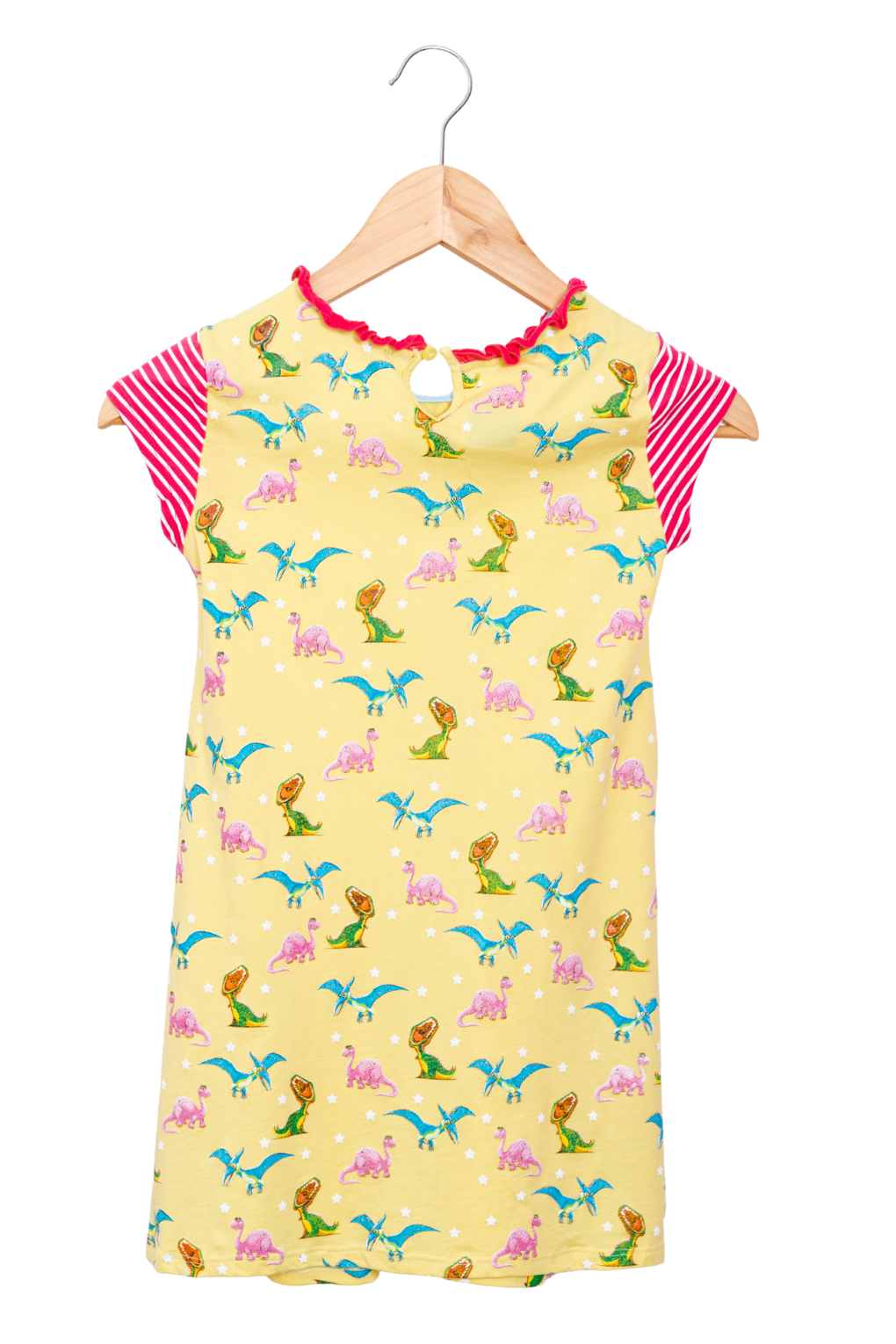 Yellow Dinosaur Dress with pockets for girls, sustainable and stain resistance. good for sensitive skin - Prisma Kiddos