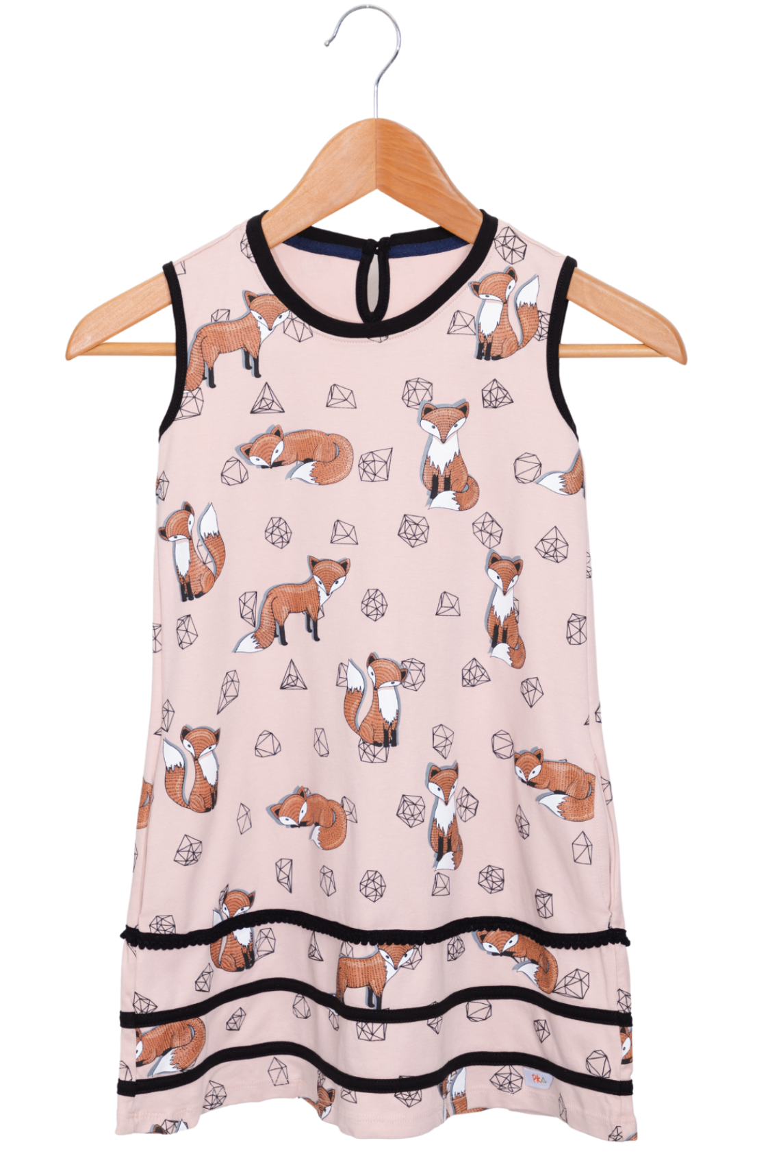 Pink girl dress with foxes and pockets, original designs, sustainable material, Peruvian Pima cotton Prisma Kiddos