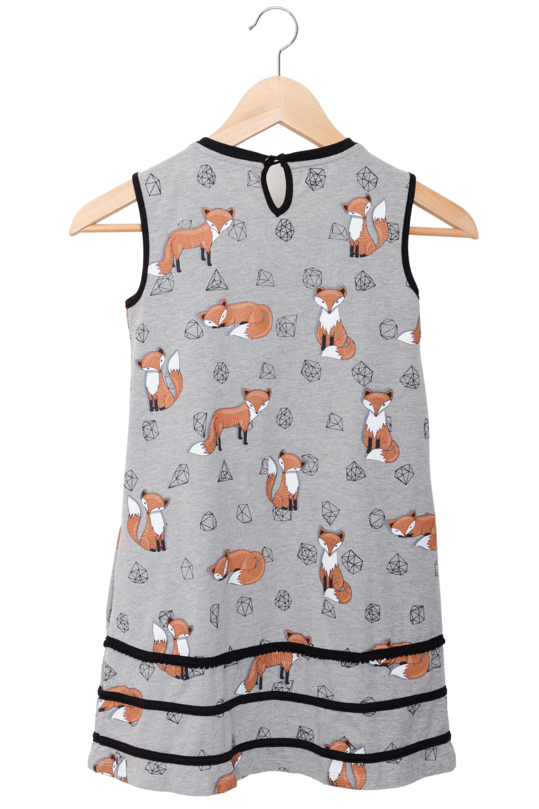 Grey dress with foxes and pockets. Sustainable materials, kids fashion, girl dress - Prisma Kiddos
