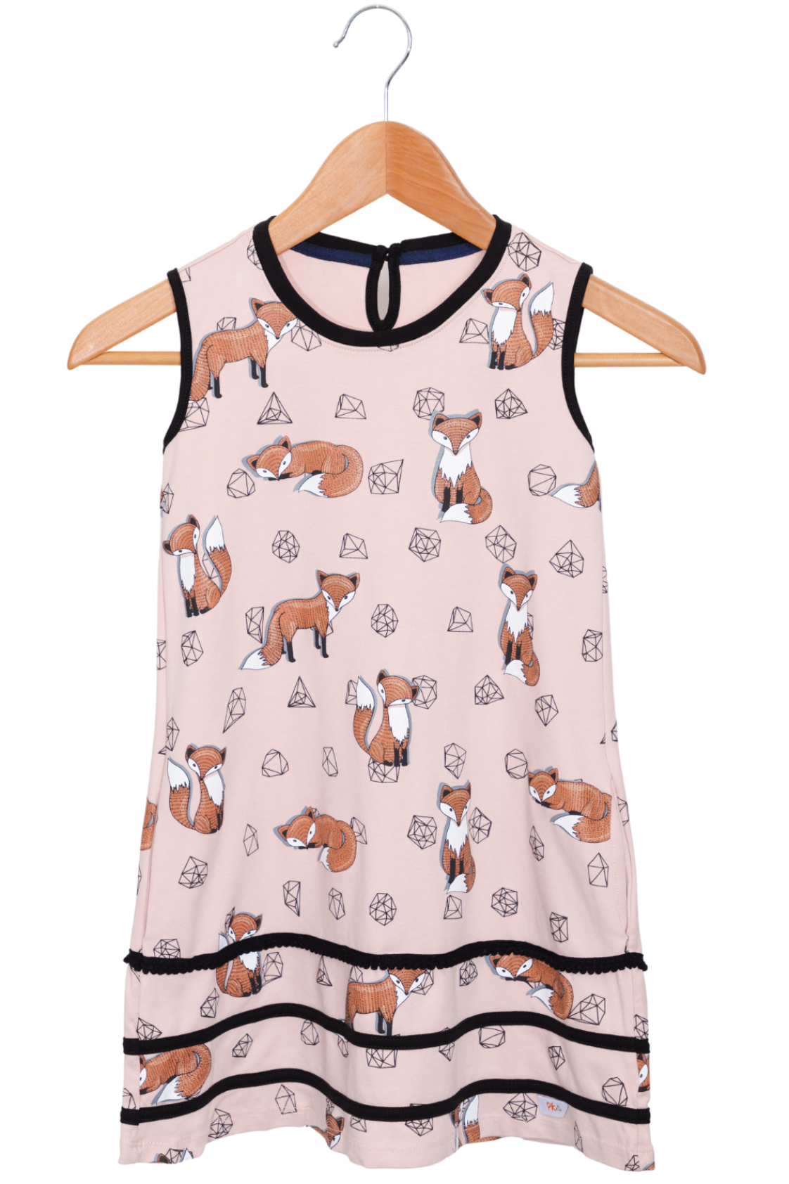Pink girl dress with foxes and pockets, original designs, sustainable material, Peruvian Pima cotton