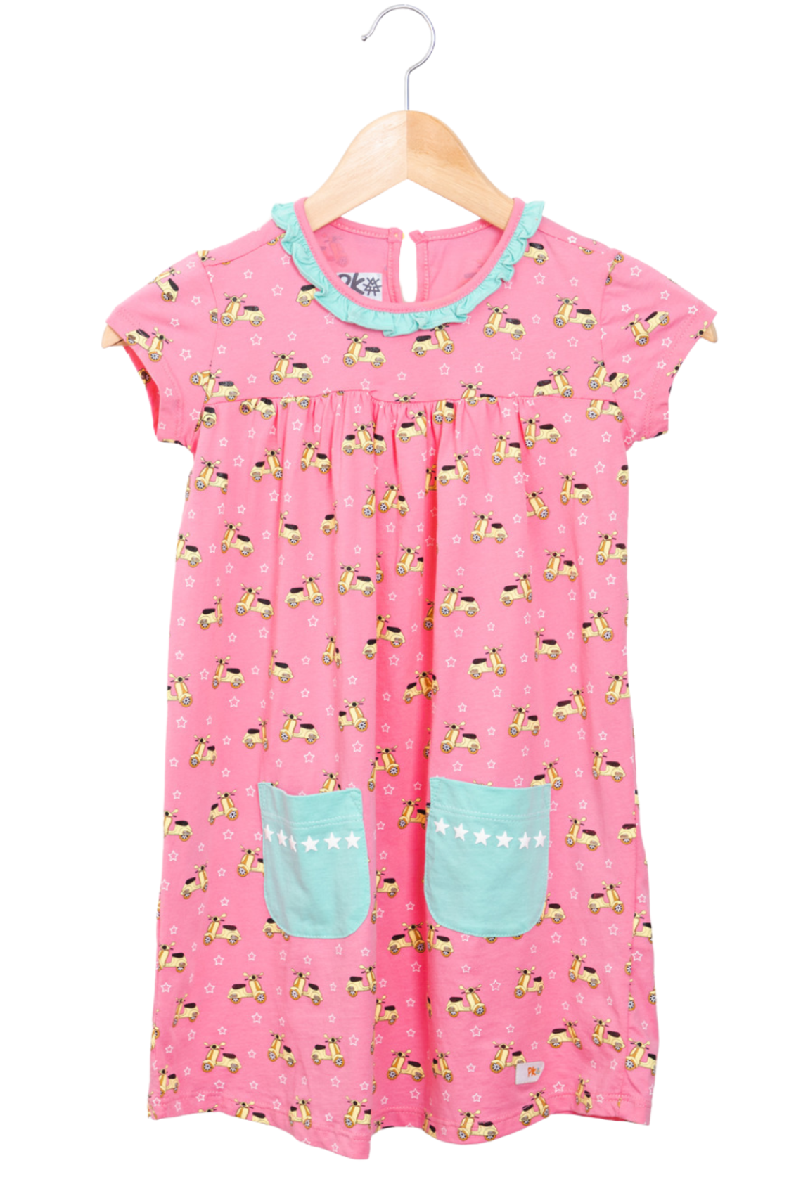 Vespa Pink Dress: super fresh empire-style dress is designed for those who love cool rides, featuring playful scooter and star prints.