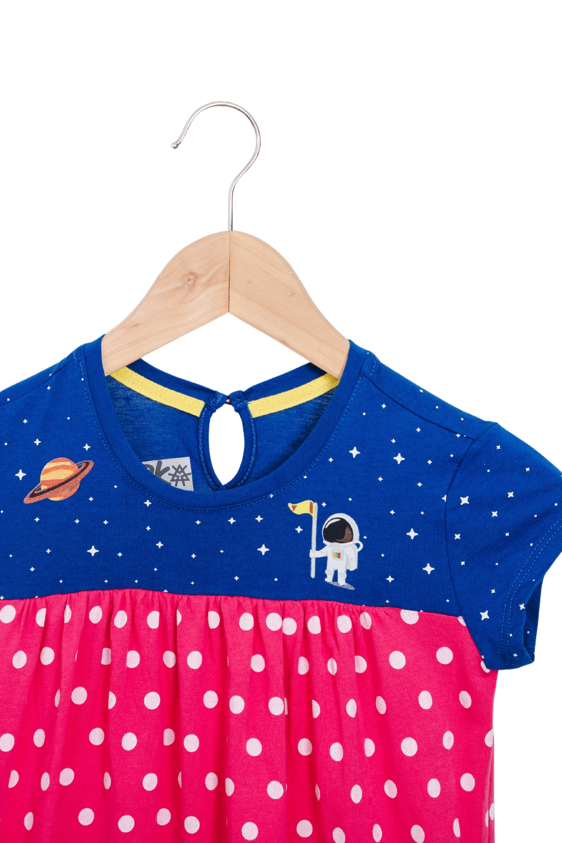 Astro wild berry with charming astronaut and Saturn details on the upper front.