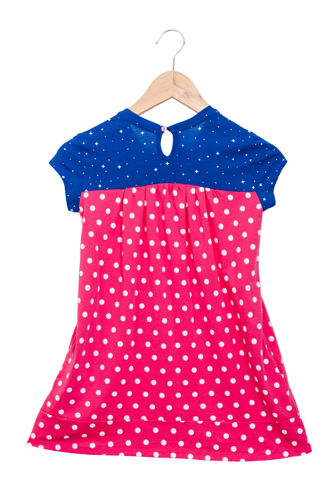 Astro Wild Berry dress features a starry background and a keyhole button at the back neck.