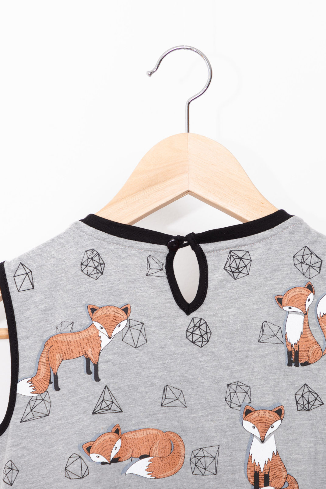 Fox Grey Dress featuring playful foxes and gemstones.