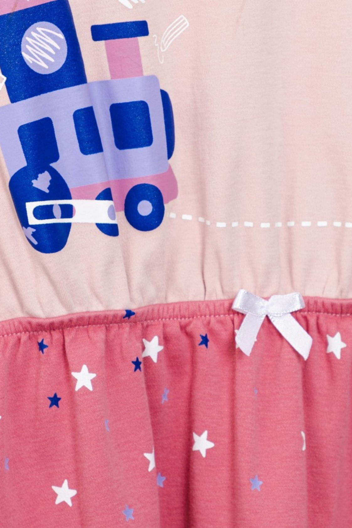 Train Pink Dress by Prisma Kiddos.  Featuring a playful train figurine made from triangles, squares, and circles