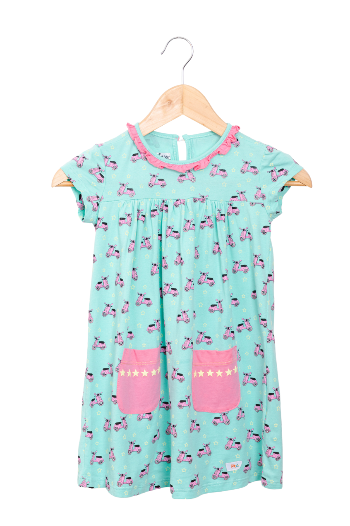 Girl dress with vespa and stars prints, made in Peruvian pima cotton, eco-friendly materials, empowering girls
