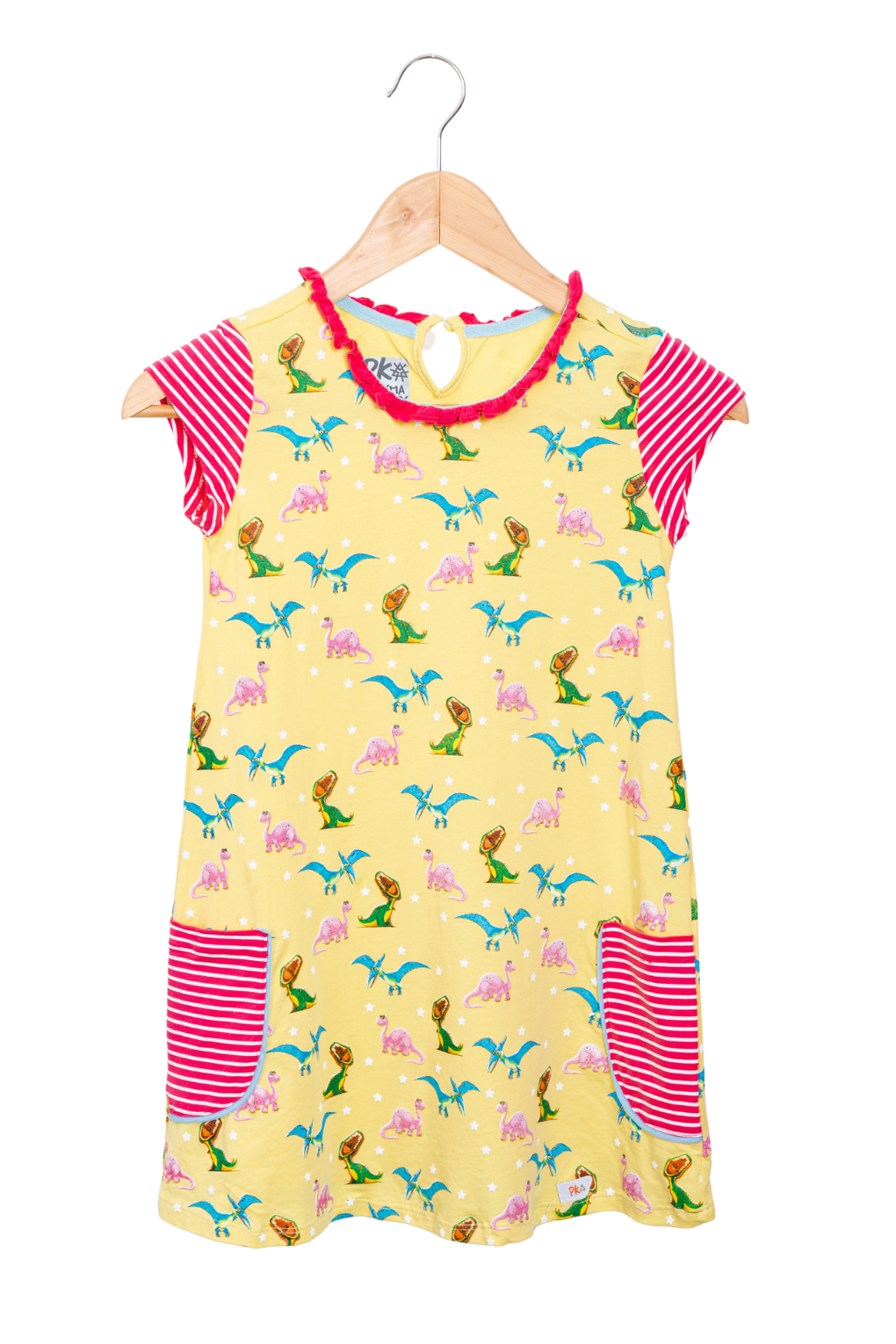 Yellow Dinosaur Dress for girls 100% Peruvian Pima Cotton