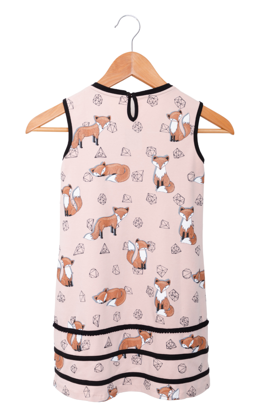 Fox pink dress with a keyhole button at the back neck.