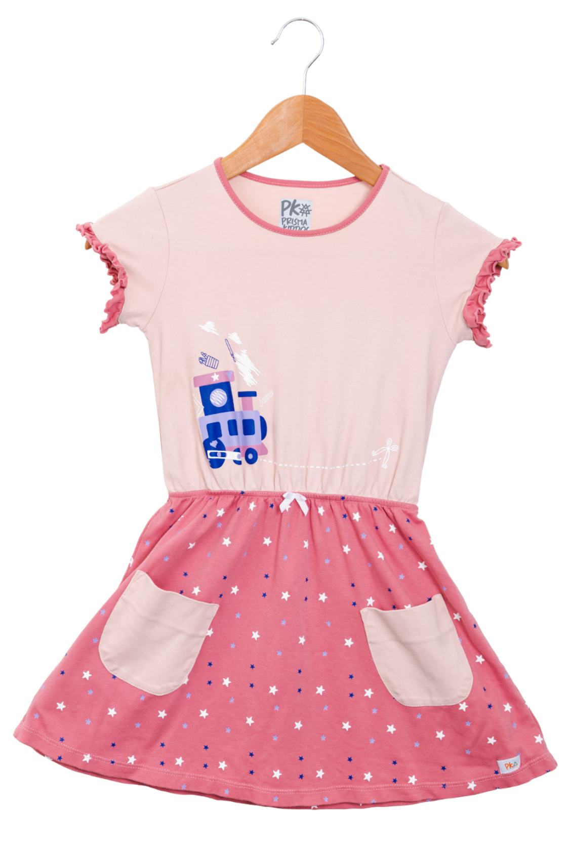 Girl dress in pink with train and stars, made in Peruvian Pima cotton, pockets, stem inspired Prisma Kiddos